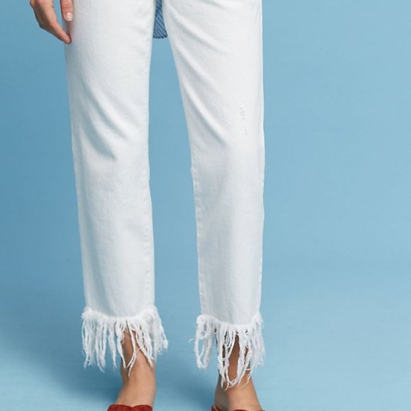 Pilcro straight leg white jean with fringe Hyphen Size 31 EUC - Picture 1 of 12